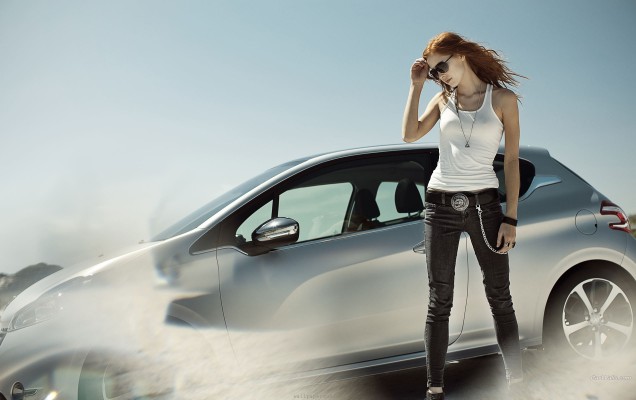 Peugeot-208-women-cars-glasses-wallpapersus-com