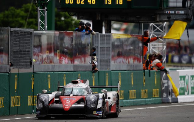 LE MANS, FRANCE - JUNE 19: Race leader Kazuki Nakajima of Toyota Gazoo Racing suffers engine problems with less than 3 minutes to run of the Le Mans 24 Hour race handing victory to the Porsche Team at the Circuit de la Sarthe on June 19, 2016 in Le Mans, France. (Photo by Ker Robertson/Getty Images)